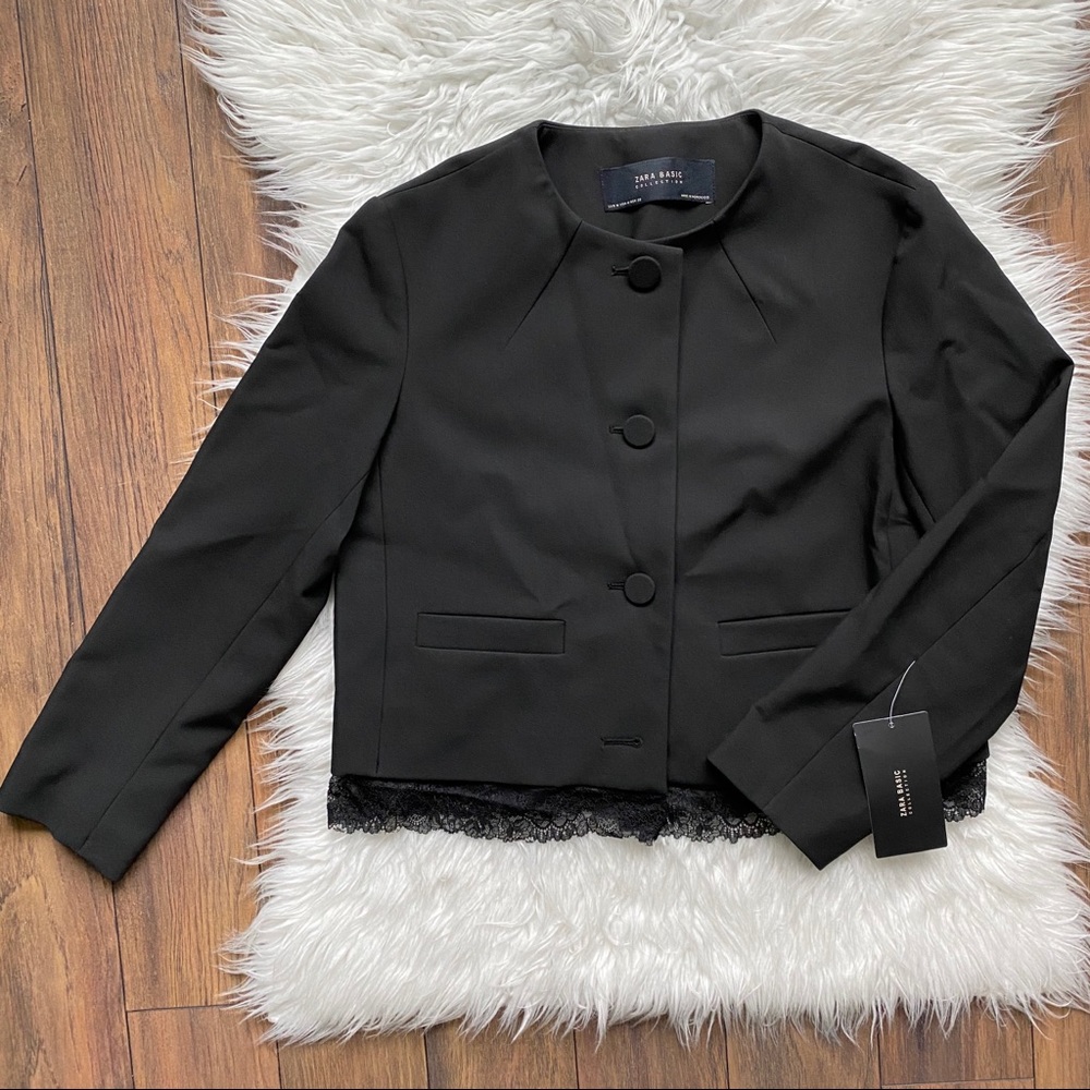 Zara Basic Collection Lace Trim Crop Blazer